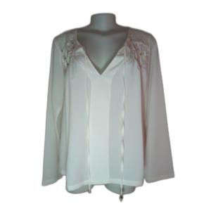 Blusa Branca De Mangas Longas Com Renda E Tiras