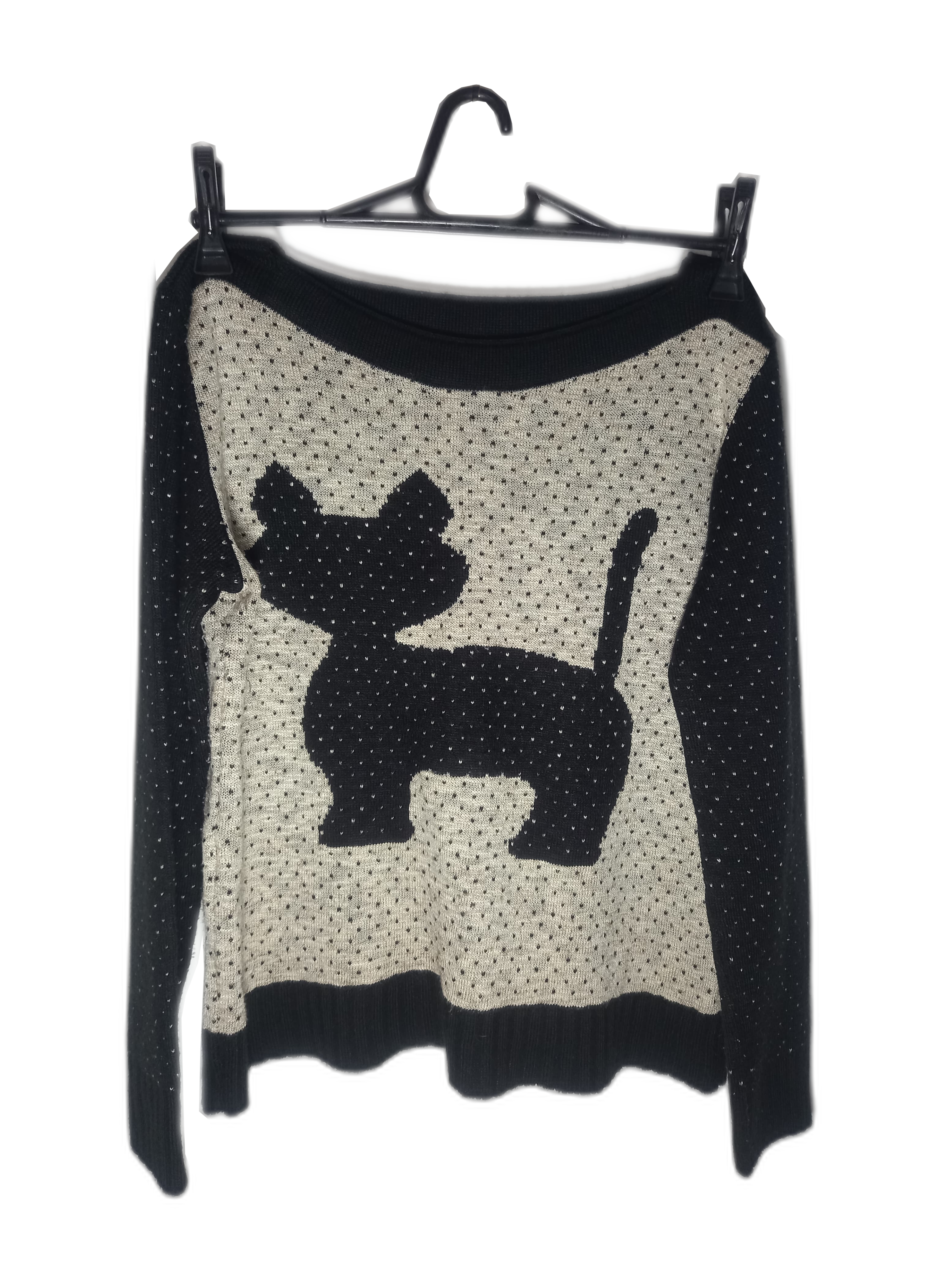 Blusa Preta e Cinza Manga Longa de Linho