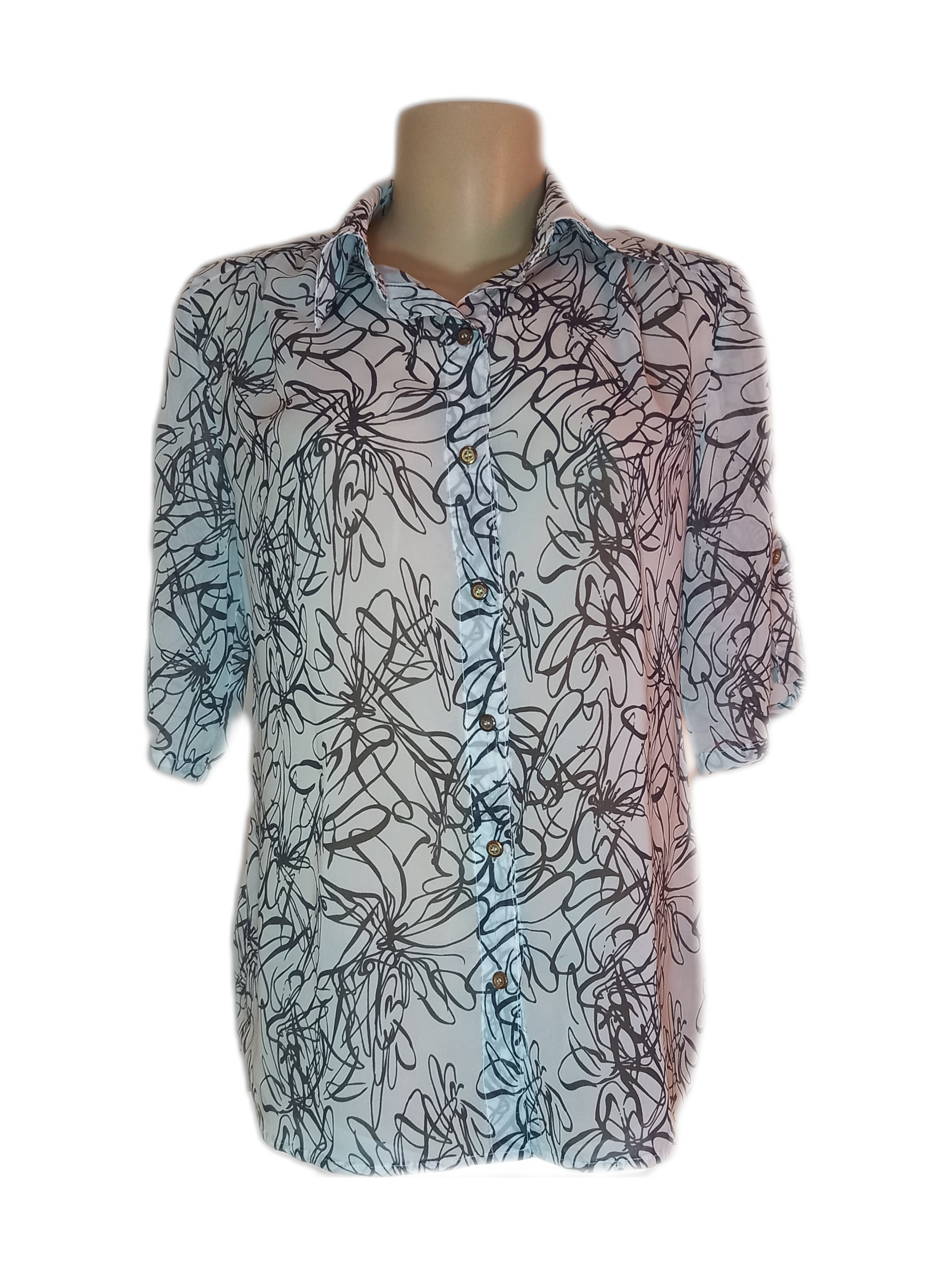 Blusa Estampa Floral Vintage Preto e Branco