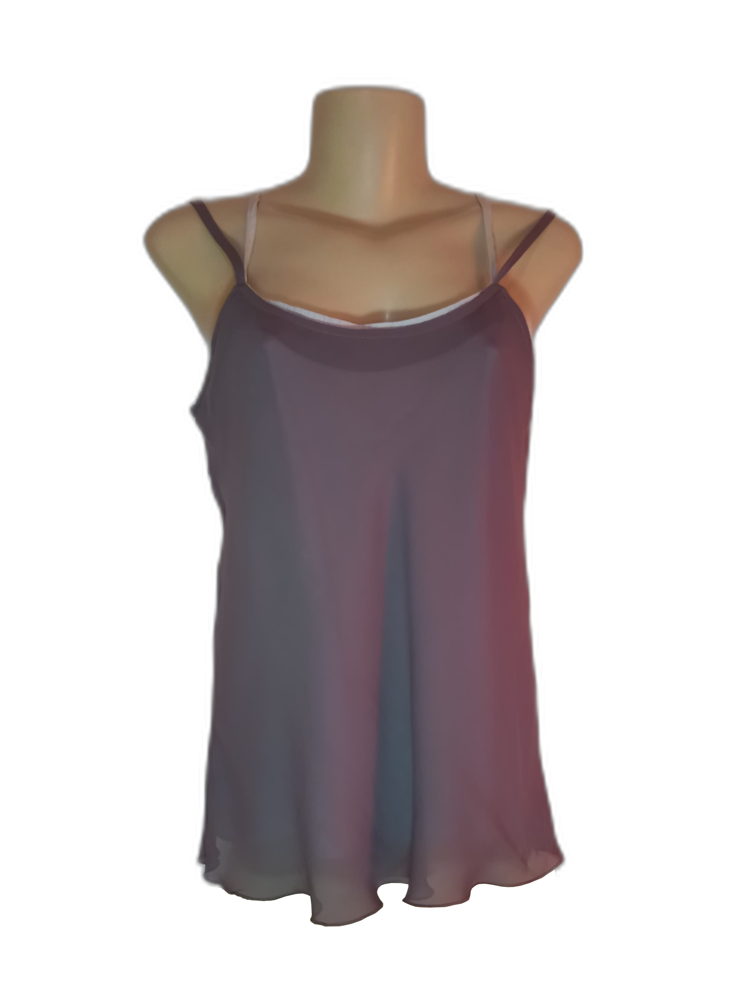 Blusa Marrom com Forro Cinza e Alças Duplas