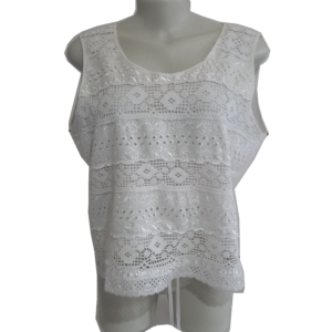 Blusa Regata Branca Bordada Com Renda