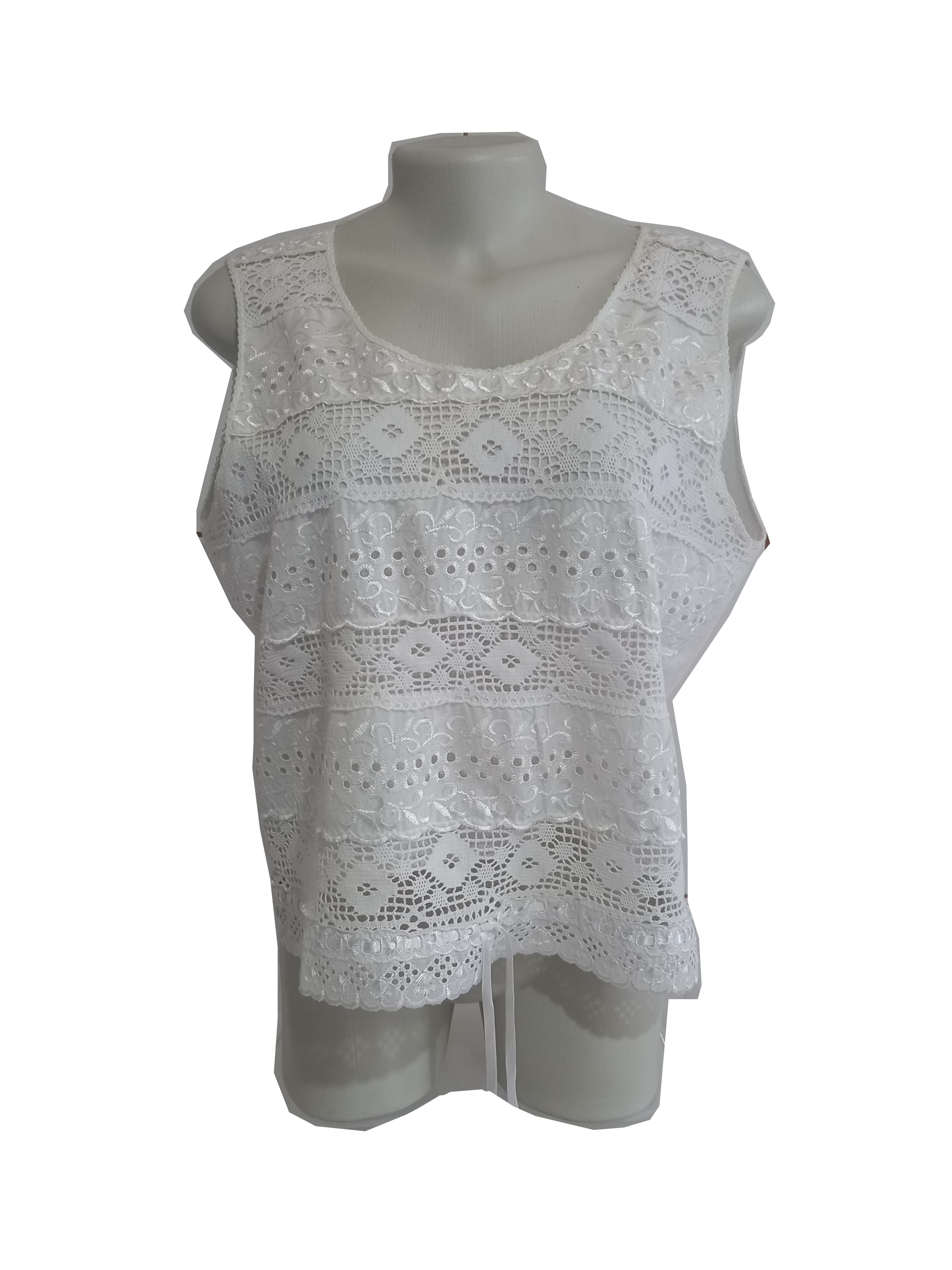 Blusa Regata Branca Bordada Com Renda