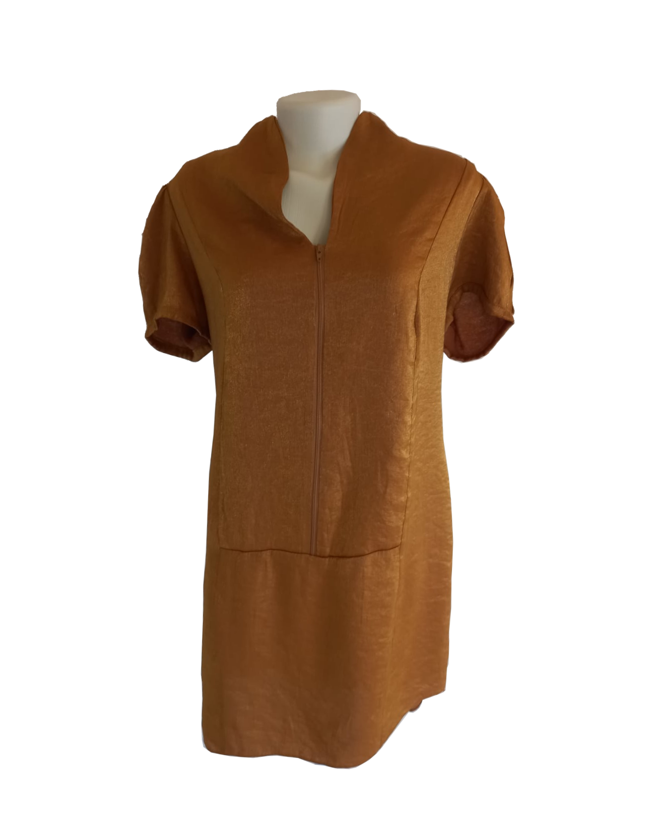 Vestido Marrom Com Zíper Na Frente