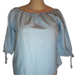 Blusa Ombro a Ombro com Amarração Azul