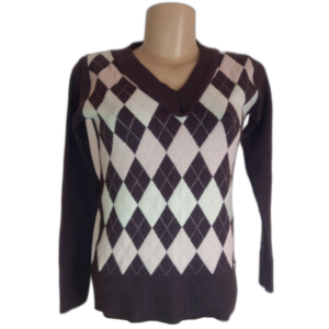 Blusa Feminina Suéter Escocesa Xadrez De Mangas Longas