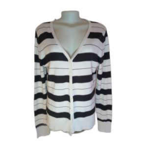 Casaco Cardigan de Lã Listrado Preto e Branco