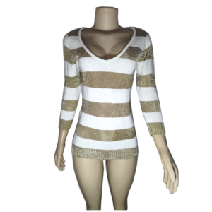 Blusa Feminina Tricô Com Listras Douradas