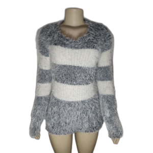 Blusa Feminina Tricô Com Listras Com Pelúcia