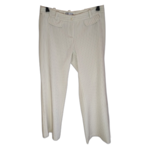 Calça Feminina Alfaiataria Creme Risca de Giz