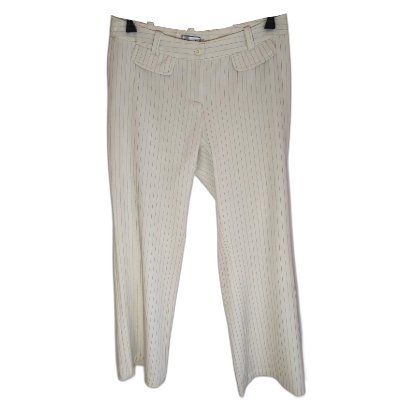 Calça Feminina Alfaiataria Creme Risca de Giz