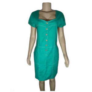 Vestido Midi Verde Água Botões Dourados