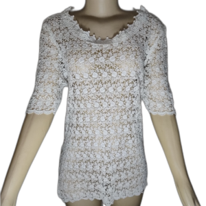 Blusa Feminina Branca de Renda Gripir Transparente