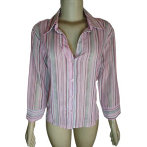 Camisa Feminina Mangas Longas Com Listras Rosadas