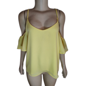 Blusa Feminina Amarela Alças Finas Ombro Vazado