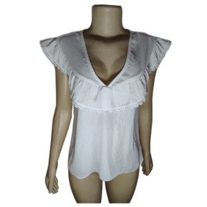 Blusa Feminina Branca Sem Mangas Com Babado em Renda