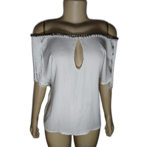 Blusa Feminina Detalhes Com Corrente e Franjas