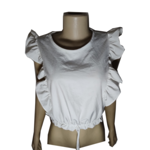 Blusa Feminina Branca Sem Mangas Cropped Babado