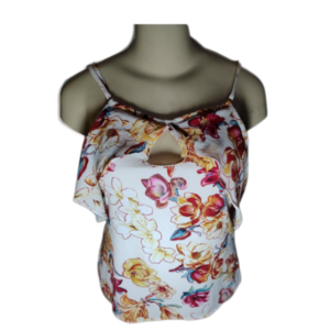 Blusa Feminina Floral Sem Mangas Com Babado
