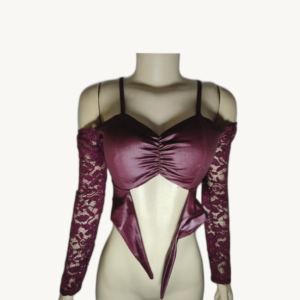 Cropped Manga Longa Renda Vinho