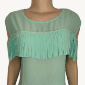 Blusa Feminina Sem Mangas Decorada Franjas Transparência